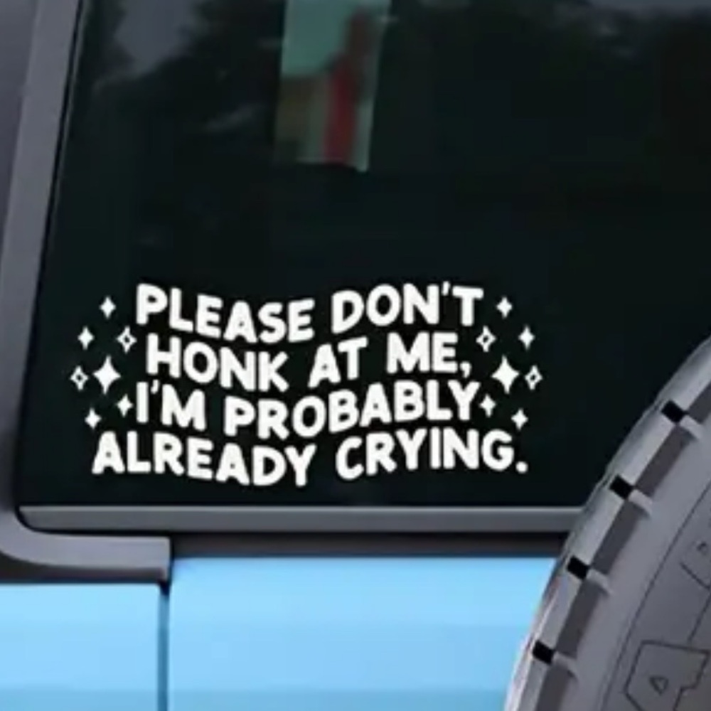 Funny “Please Don’t Honk At Me, I’m Probably Already Crying” Car Decal